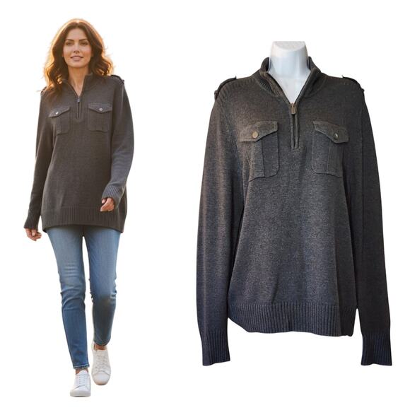Apt. 9 Sweaters - Apt 9 Womens Pullover Tunic Sweater Size S Gray 1/4 Zip Mock Neck Pockets